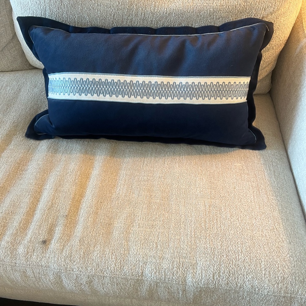 Navy Blue Decorative Pillow with White Accent